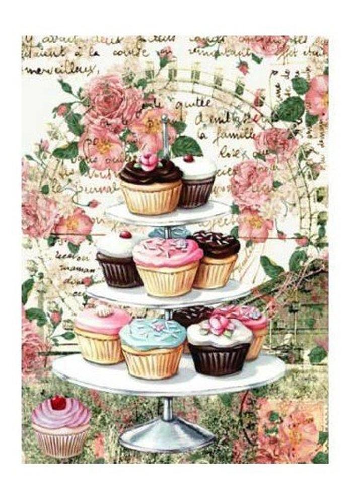 PAPEL ARROZ CUPCAKES Y ROSAS MODELO 159 (1 UNIDAD, 30 X 41 CM)