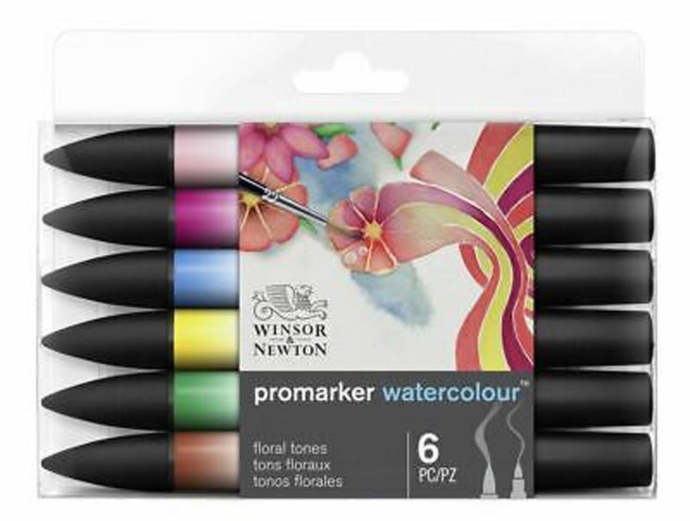 WINSOR & NEWTON SET 6 PROMARKER ACUARELABLES TONOS FLORALES