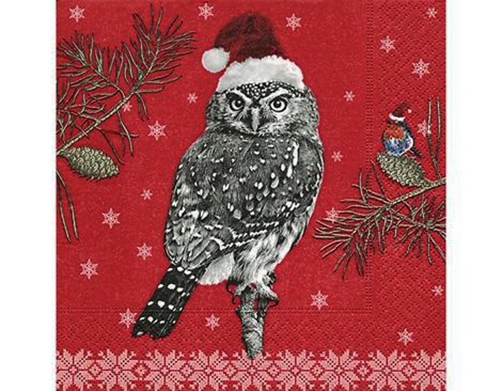 SERVILLETA DECORATIVA BÚHO NAVIDAD 1 UNIDAD REF.3008