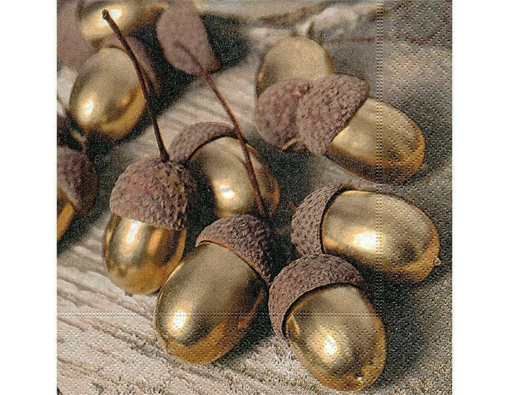 SERVILLETA DECORATIVA BELLOTAS DORADAS 1 UNIDAD REF.3012