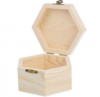 CAJA MADERA PINO MACIZO HEXAGONAL