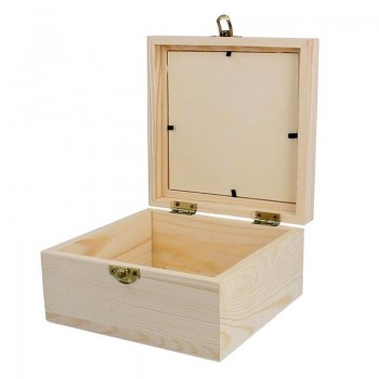CAJA MADERA PINO MACIZO CUADRADA CON METRACRILATO
