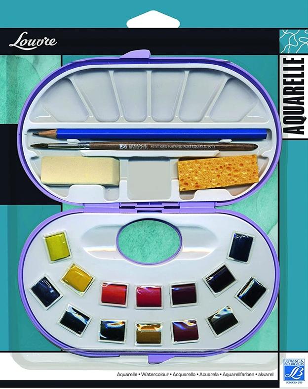 LEFRANC & BOURGEOIS ESTUCHE DE PLÁSTICO 14 ACUARELAS + ACCESORIOS