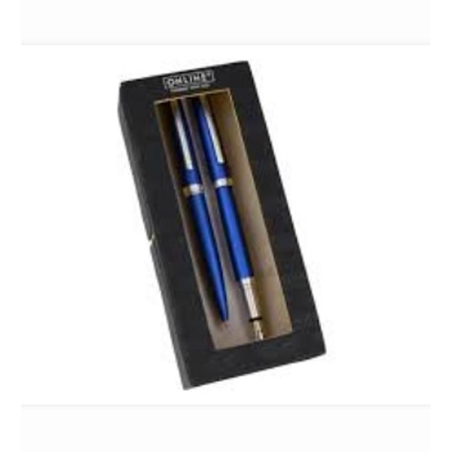 JUEGO BOLÍGRAFO Y PLUMA ELEGANZA AZUL SATIN