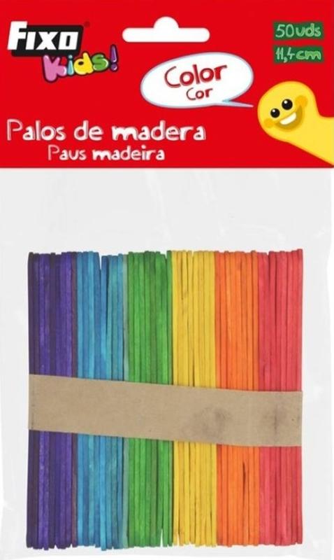 PALOS DE MADERA DELGADOS 50UDS. COLORES LARGO 11,4CM