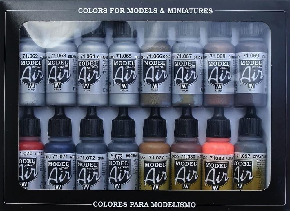VALLEJO MODEL AIR SET 16 COLORES METÁLICOS 17 ML