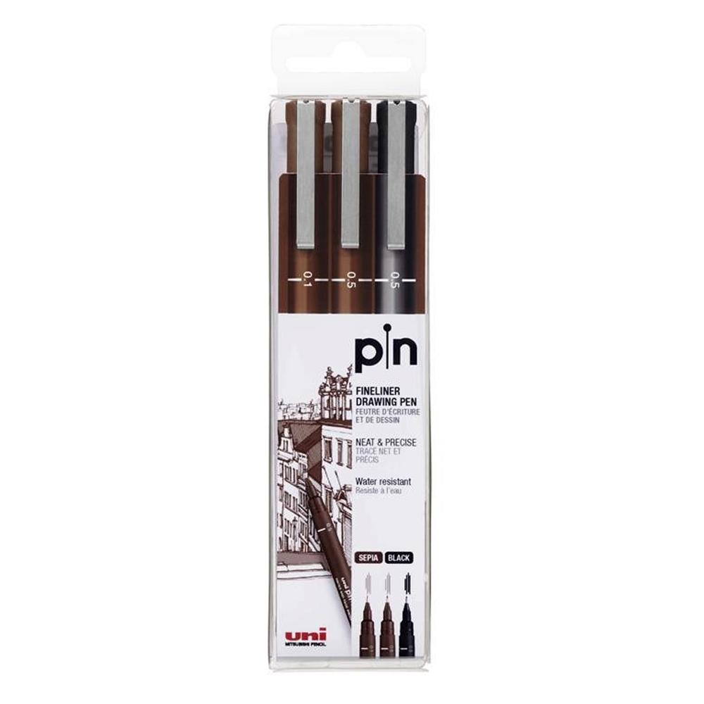 UNI-PIN SET 3 ROTULADORES CALIBRADOS UNI PIN-200 SEPIA Y NEGRO