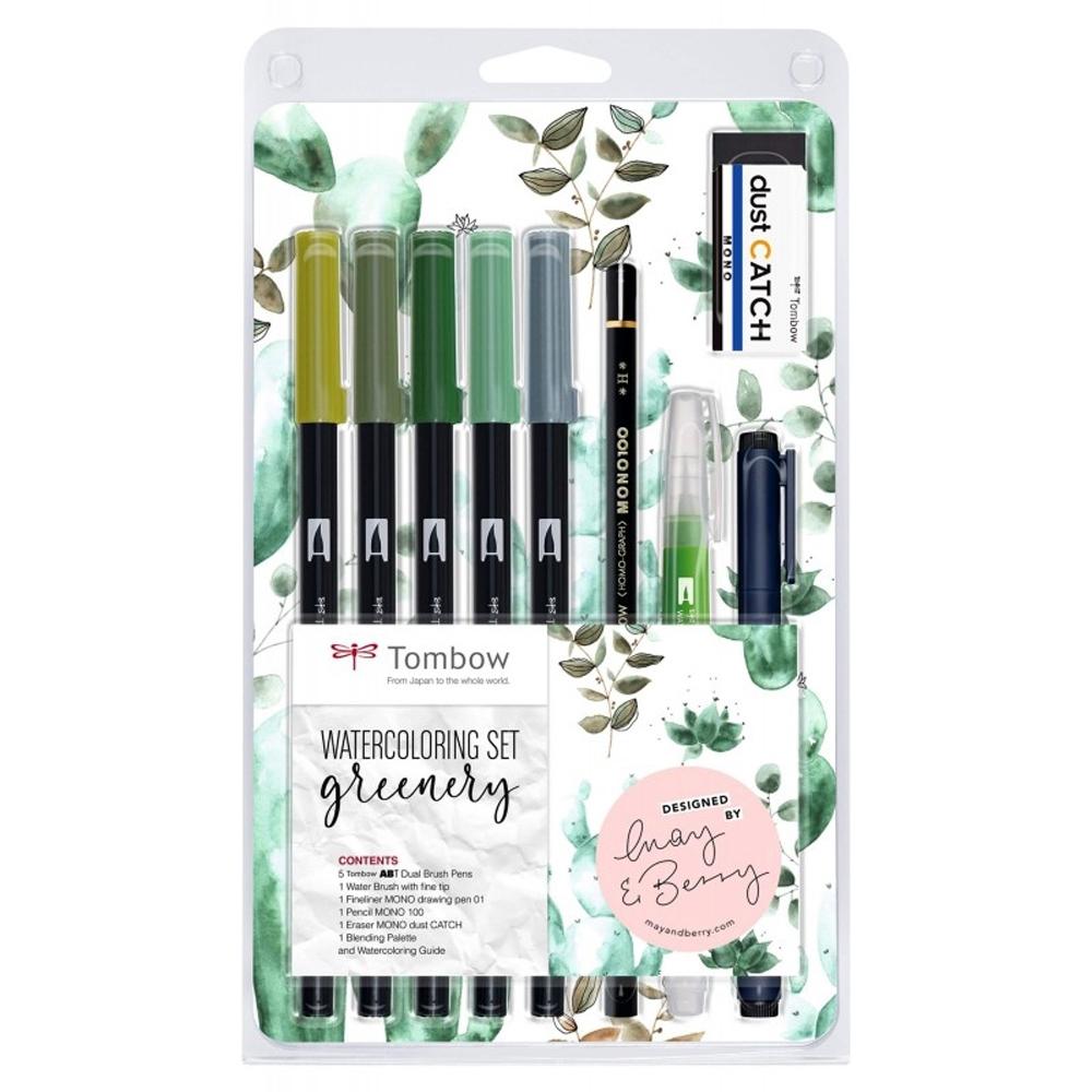 TOMBOW ROTULADORES DUAL BRUSH SET WATERCOLORING GREENERY