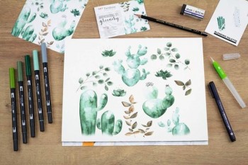 TOMBOW ROTULADORES DUAL BRUSH SET WATERCOLORING GREENERY