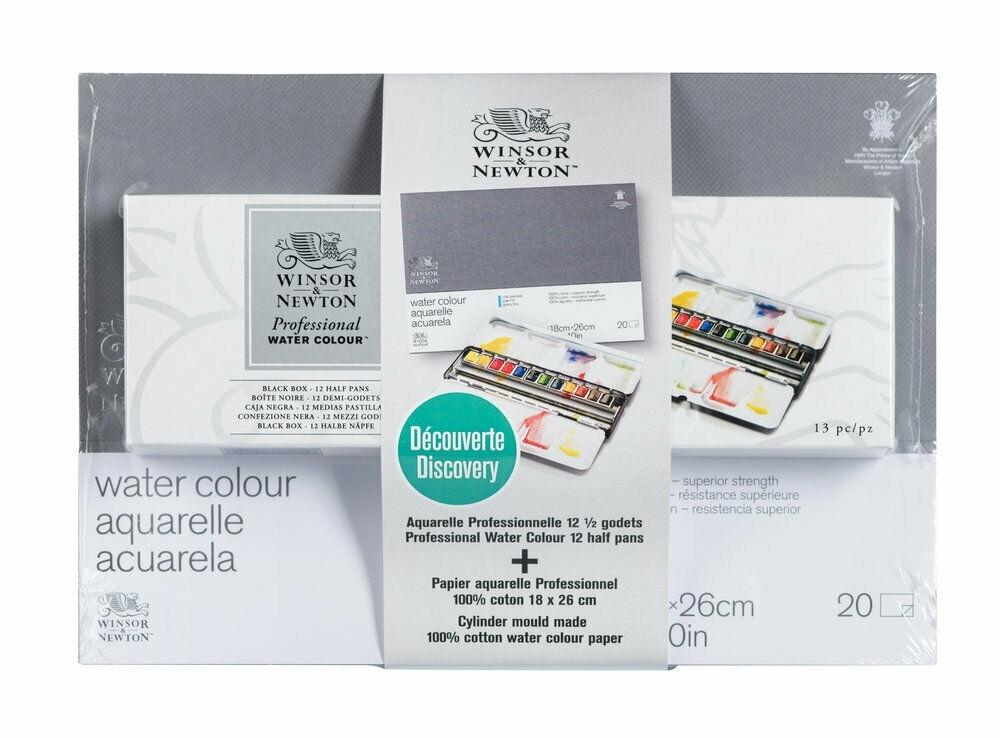 WINSOR & NEWTON SET CAJA ACUARELAS BLACKBOX + BLOC PAPEL 18X26CM