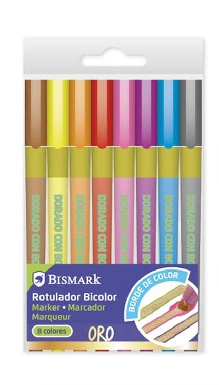 BISMARK SET 8 ROTULADORES BICOLOR ORO NEÓN PASTEL