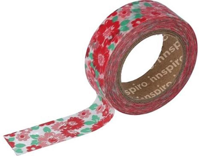CINTA MASKING TAPE WASHI FLORES ROJAS 15MMX10M
