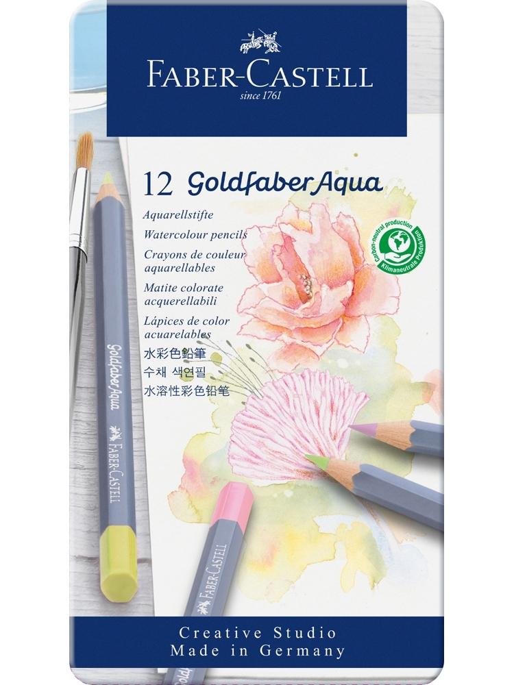 FABER-CASTELL ESTUCHE METAL 12 LÁPICES ACUARELABLES PASTEL GOLDFABER AQUA