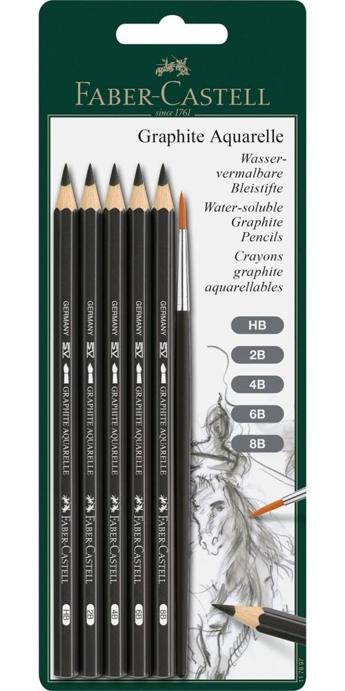 FABER-CASTELL BLÍSTER 5 LÁPICES DE GRAFITO ACUARELABLES + PINCEL