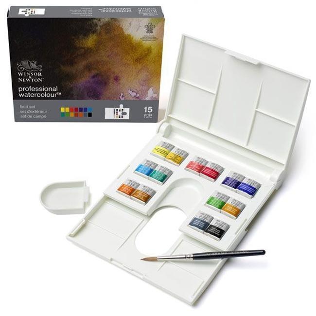 WINSOR & NEWTON CAJA ACUARELA ARTIST'S 14 1/2 GODETS+ PINCEL