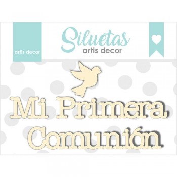 CHIPBOARD PALOMA Y TEXTO "MI PRIMERA COMUNION" 4 PZS