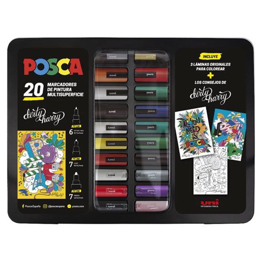 MALETA UNI POSCA METALICA 20P SURTID