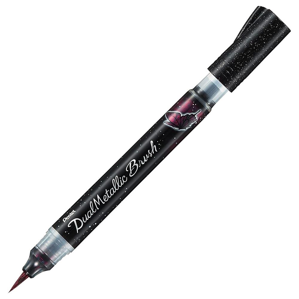 PINCEL TINTA BRILLANTE CON PULSADOR TRASERO PENTEL DUAL METALLIC
