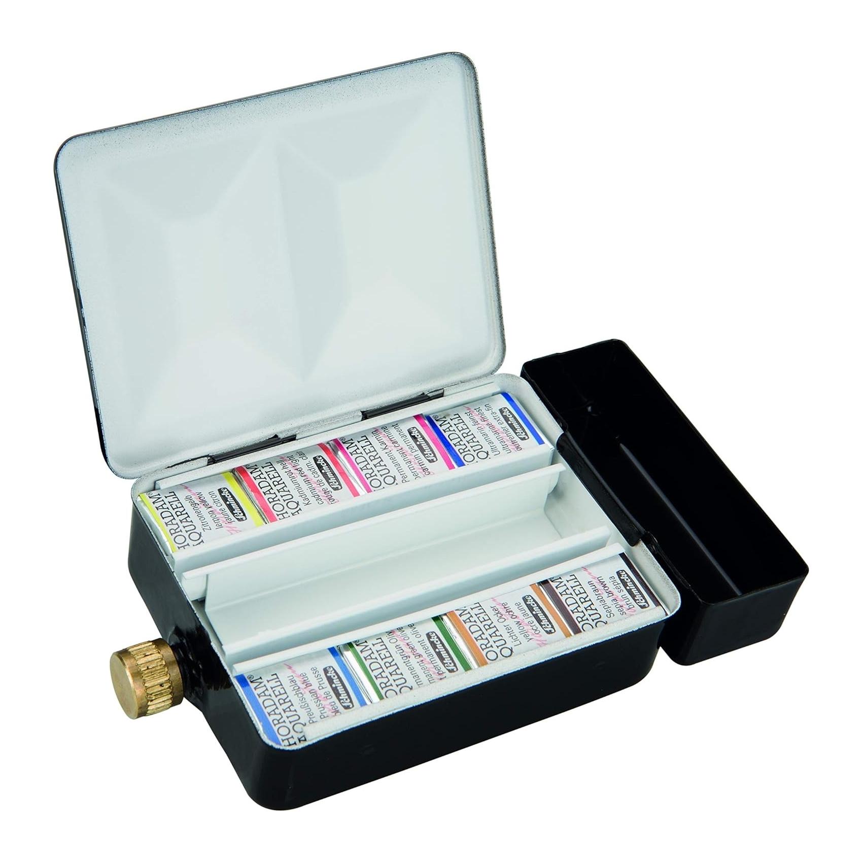 HORADAM CAJA METALICA ACUARELAS, 8 x 1/2 GODET + CONTENEDOR DE AGUA